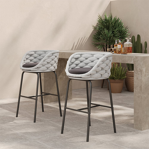 Luxury Aluminum Rope Woven Outdoor Bar Set With Stools KM7203