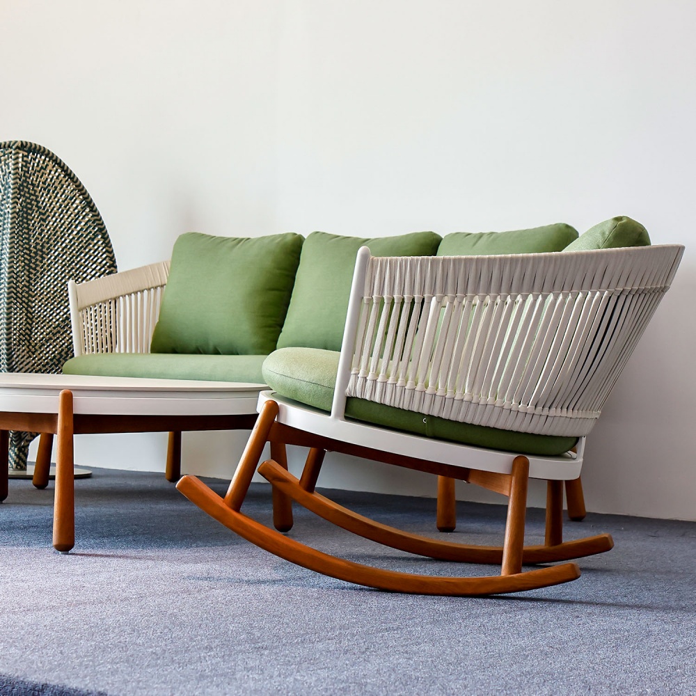 Contemporary Teak and Woven Outdoor Sofa KM18021