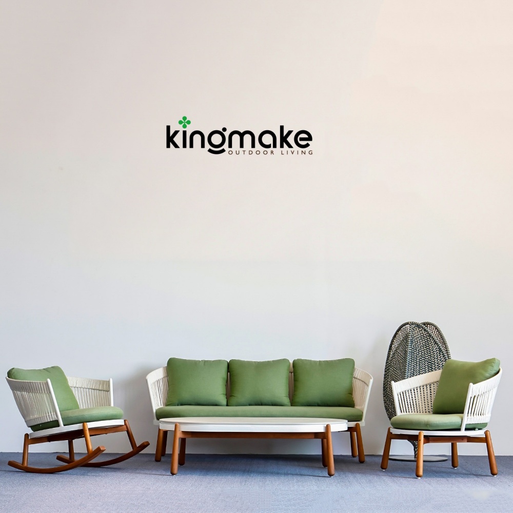 Contemporary Teak and Woven Outdoor Sofa KM18021