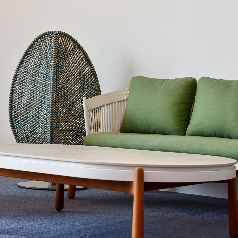 Contemporary Teak and Woven Outdoor Sofa KM18021