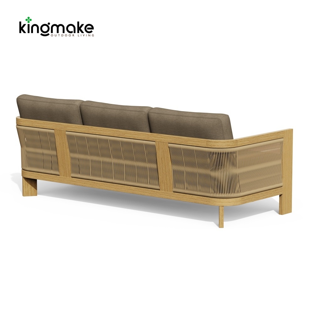 Modern Wood Grain Powder-Coated Aluminum Three-Seater Sofa KMD18024