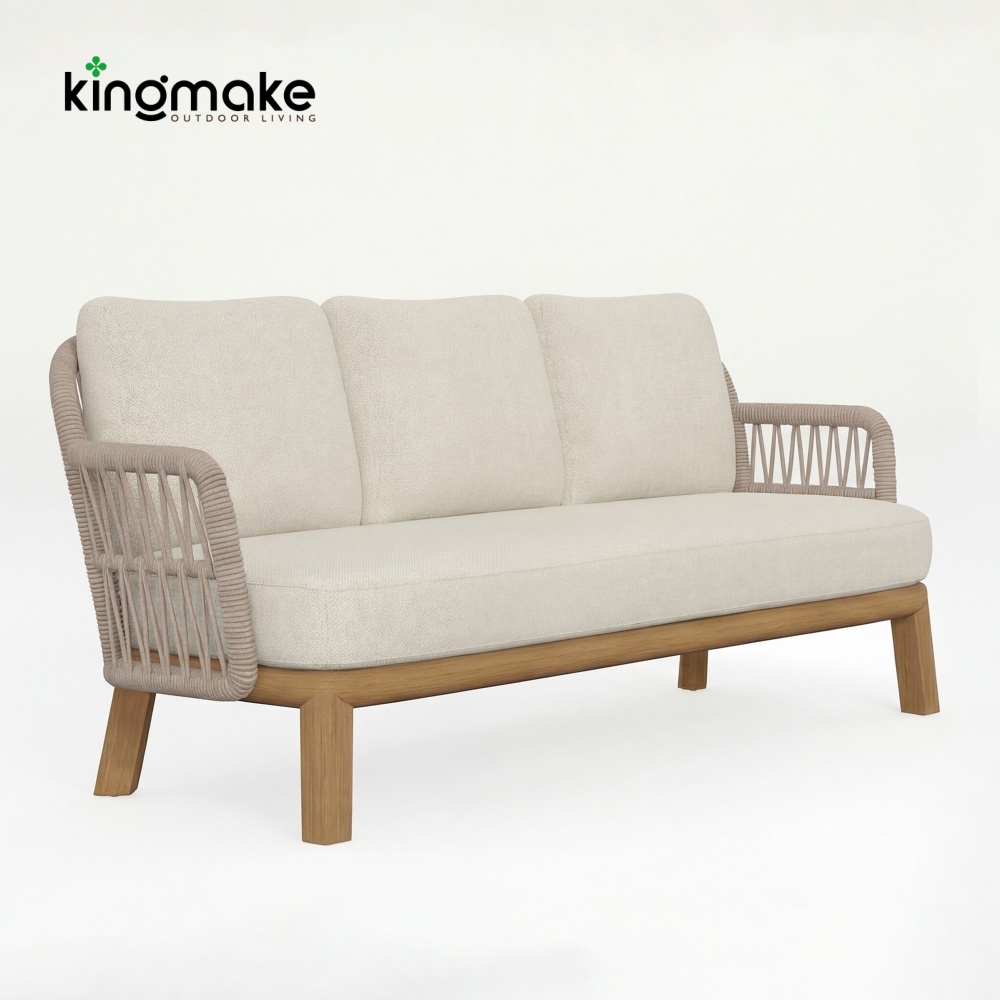 modern teak woven kordi collection three-seater sofa