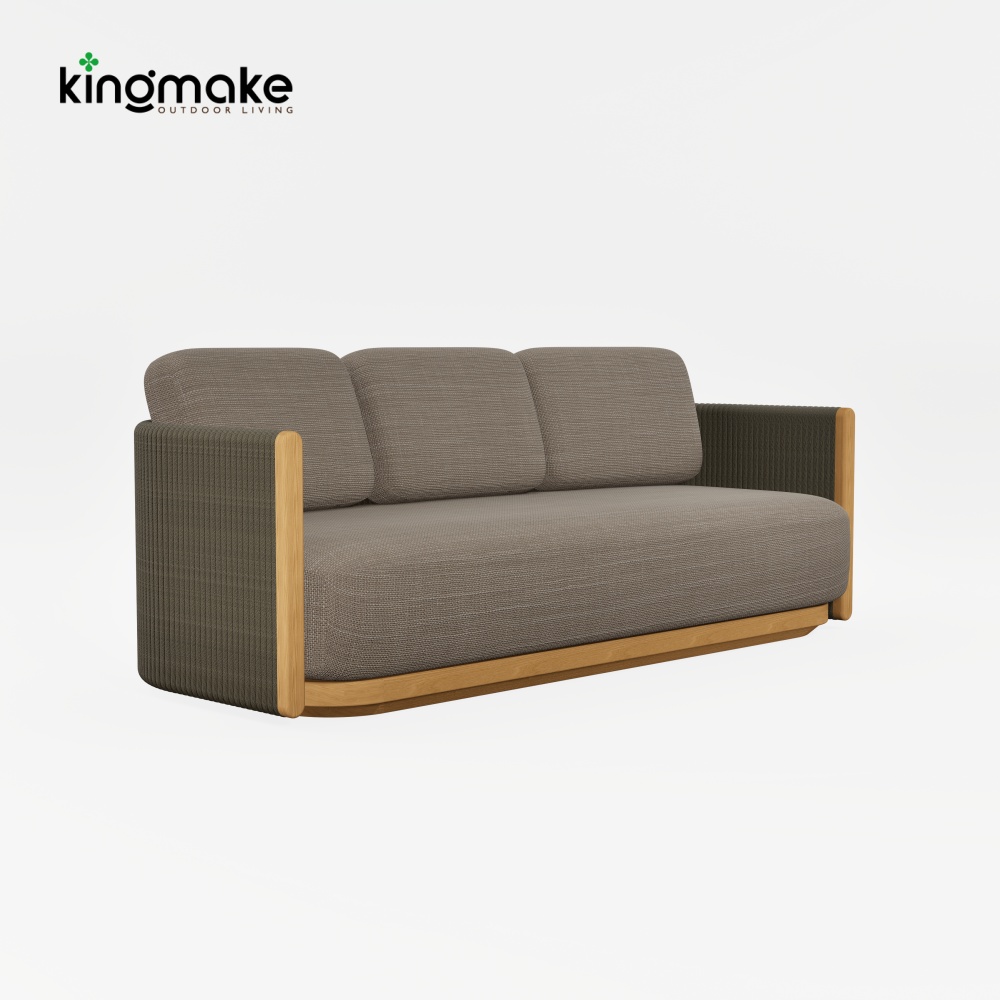 Modern Teak Woven Outdoor Three-Seater Sofa KMD18041