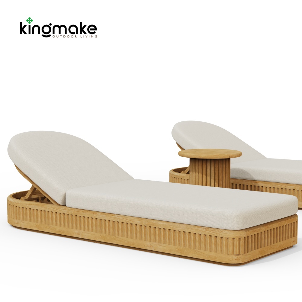 Teak Sun Lounger with Adjustable Backrest & Side Table