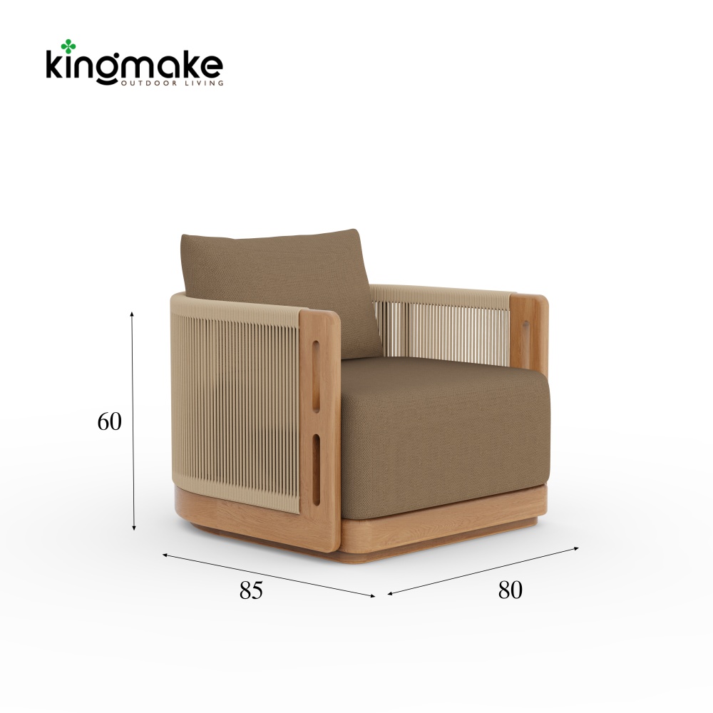 Laguna Collection Teak Outdoor Armchair with Hand-Woven Rope
