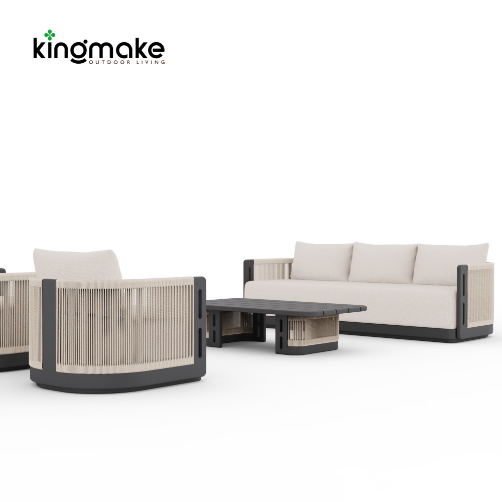 Laguna Collection Aluminum Three-Seat Outdoor Sofa With Hand-Woven Rope