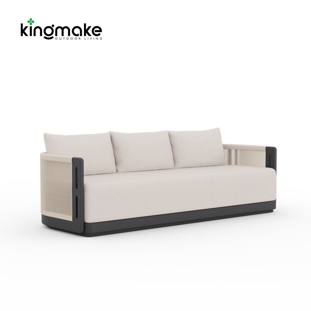 Laguna Collection Aluminum Three-Seat Outdoor Sofa With Hand-Woven Rope