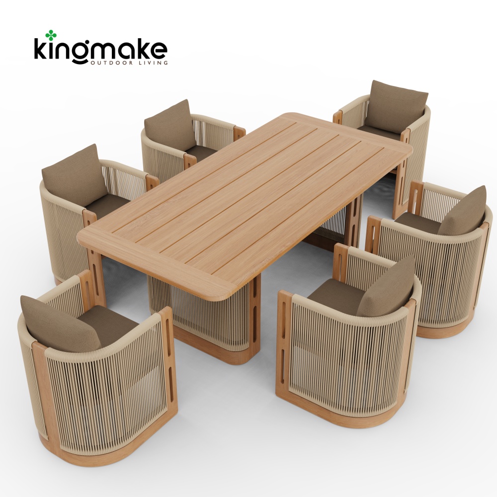 Laguna Collection Teak Outdoor Dining Set With Hand-Woven Rope