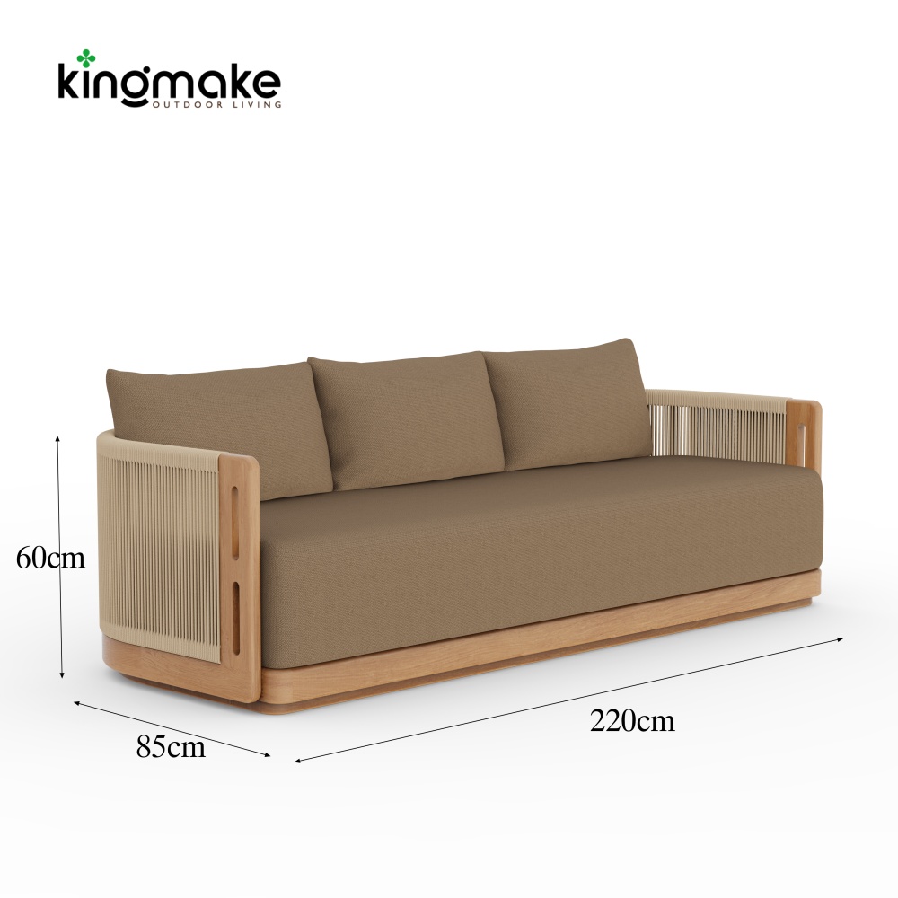 Laguna Collection Teak Three-Seater Sofa with Hand-Woven Rope