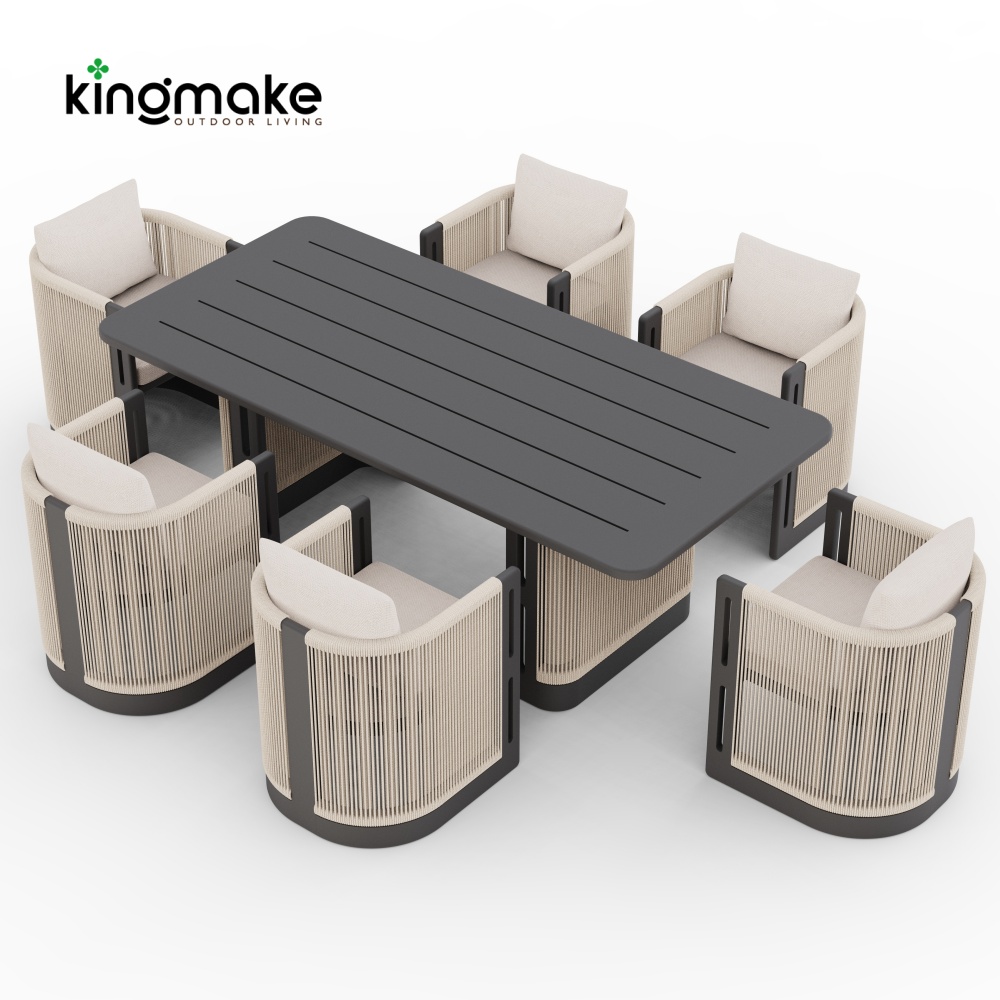 Laguna Collection Aluminum Outdoor Dining Set With Hand-Woven Rope