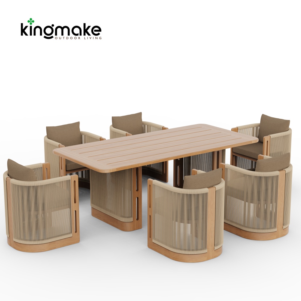 Laguna Collection Teak Outdoor Dining Set With Hand-Woven Rope