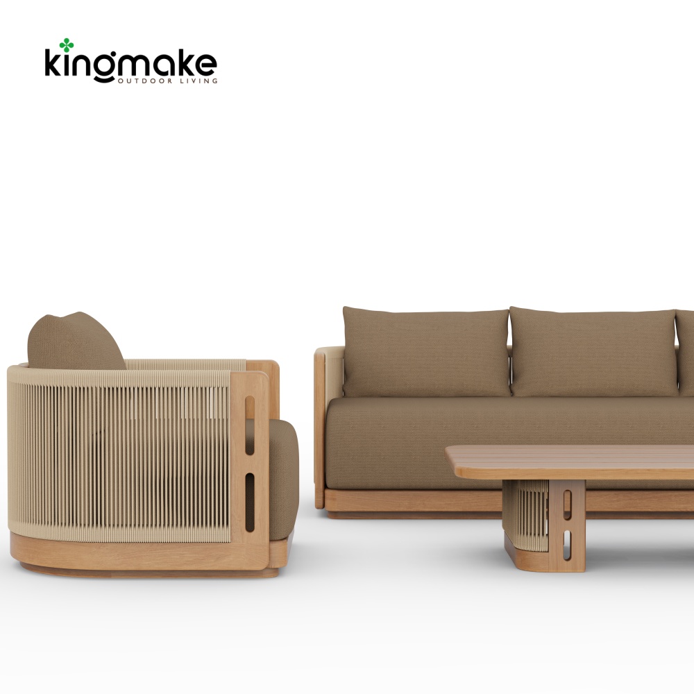 Laguna Collection Teak Outdoor Sofa Set with Hand-Woven Rope