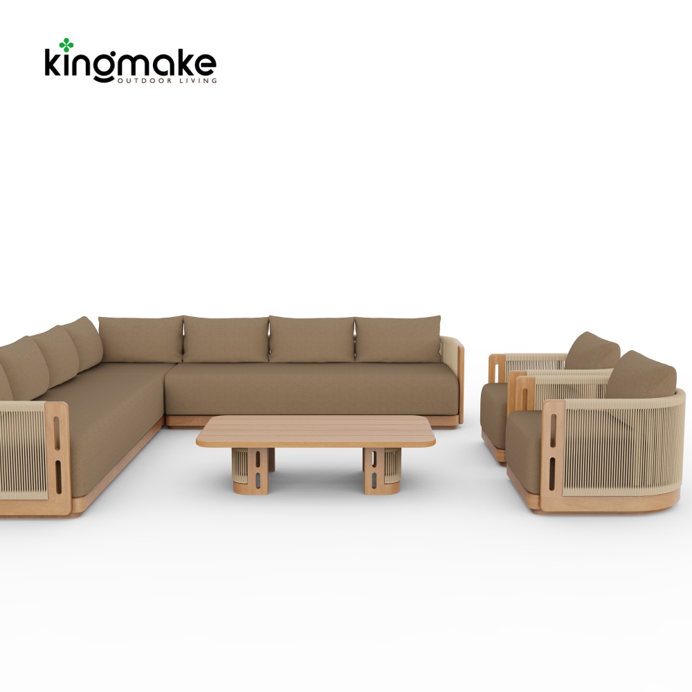 Laguna Collection Teak Modular Outdoor Sectional Sofa with Hand-Woven Rope