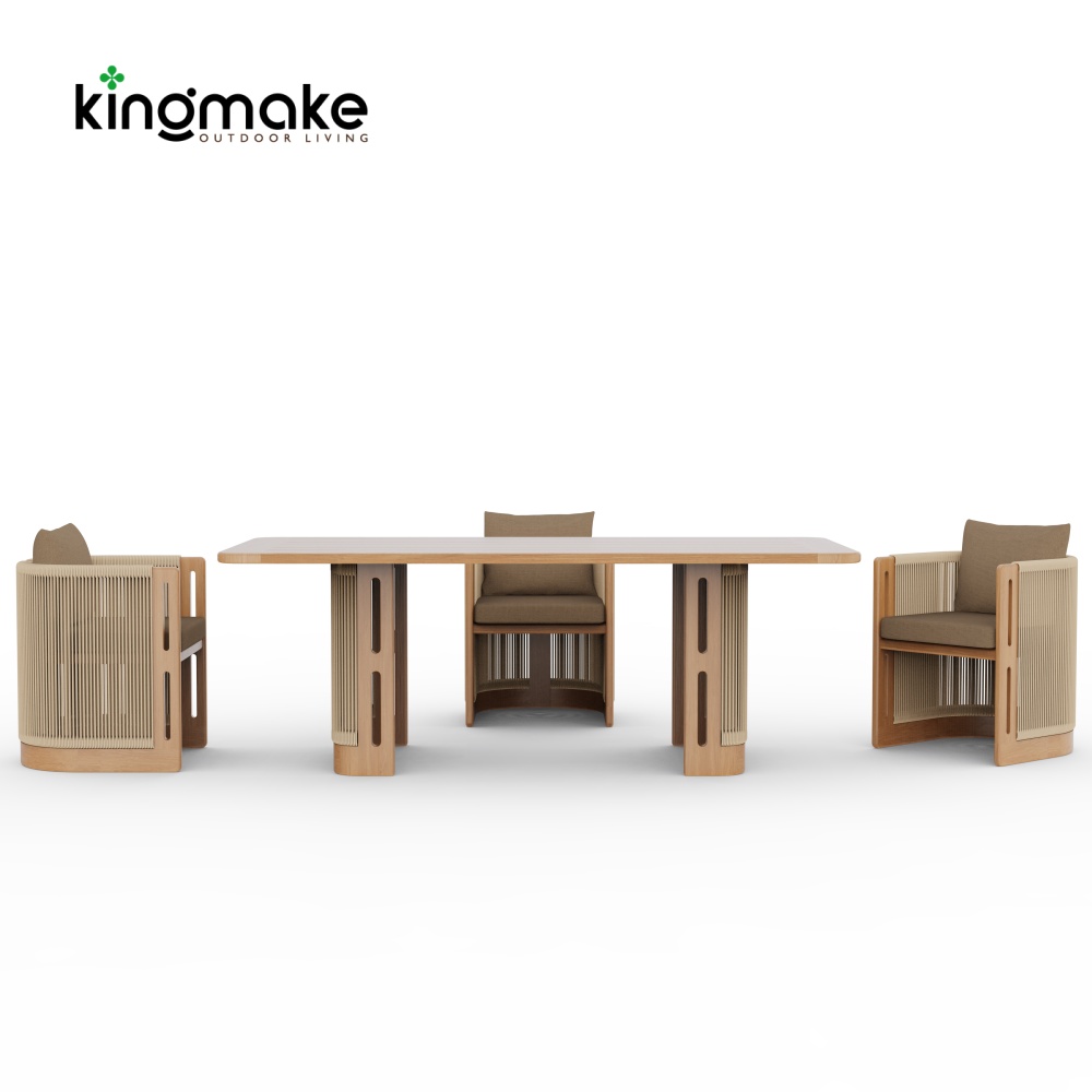 Laguna Collection Teak Outdoor Dining Set With Hand-Woven Rope