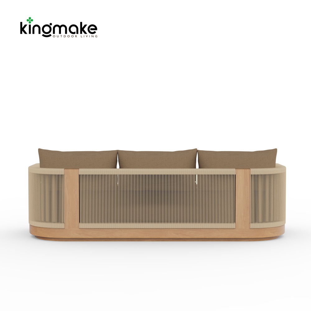 Laguna Collection Teak Three-Seater Sofa with Hand-Woven Rope