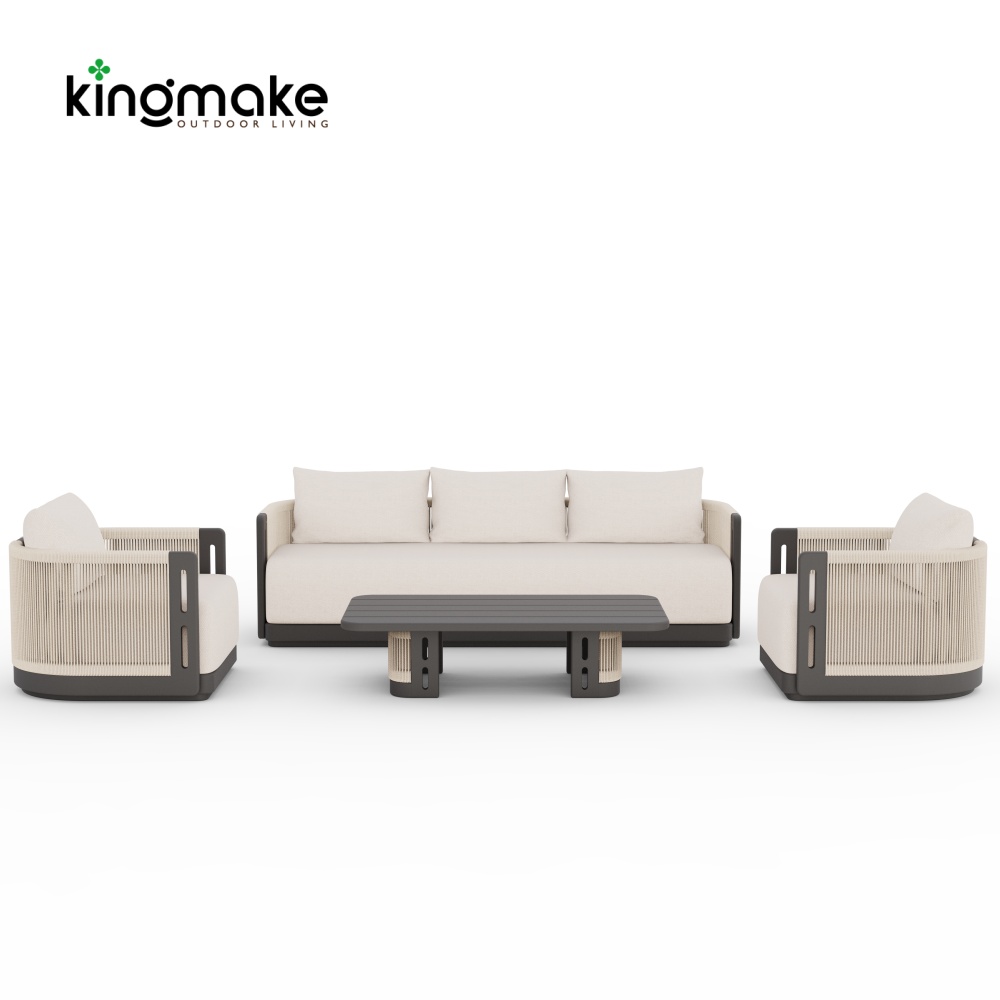 Laguna Collection Aluminum Three-Seat Outdoor Sofa With Hand-Woven Rope