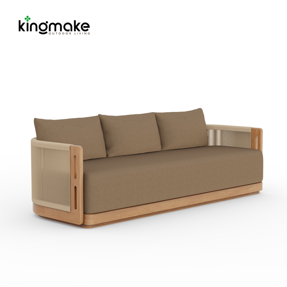 Laguna Collection Teak Three-Seater Sofa with Hand-Woven Rope