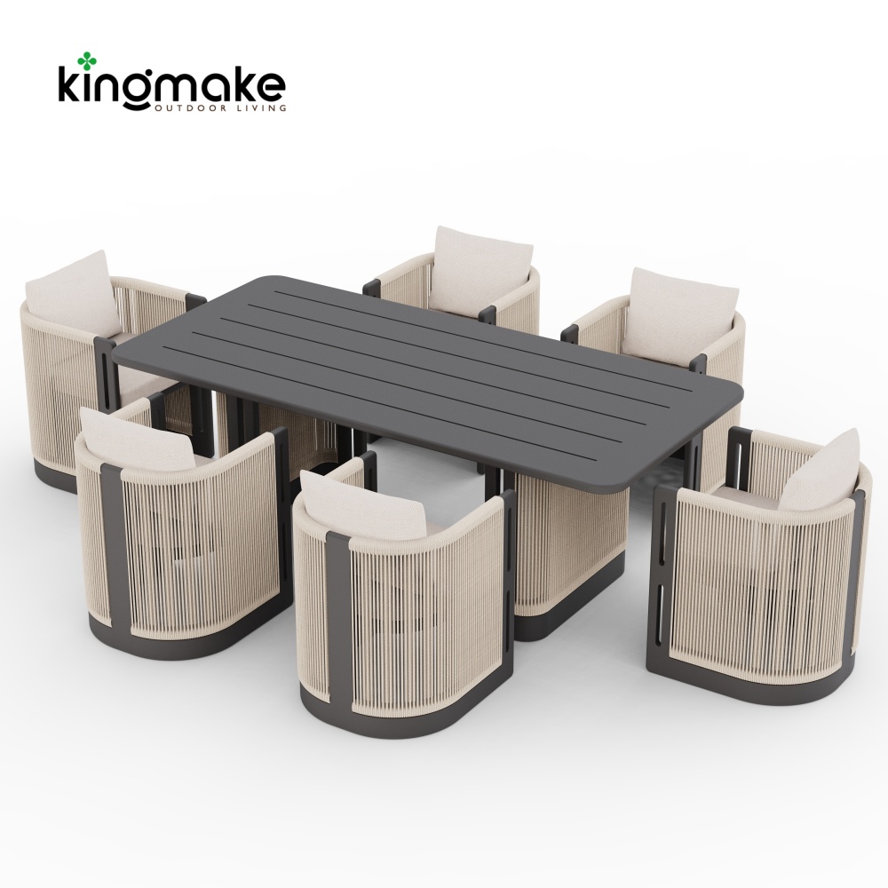 Laguna Collection Aluminum Outdoor Dining Set With Hand-Woven Rope