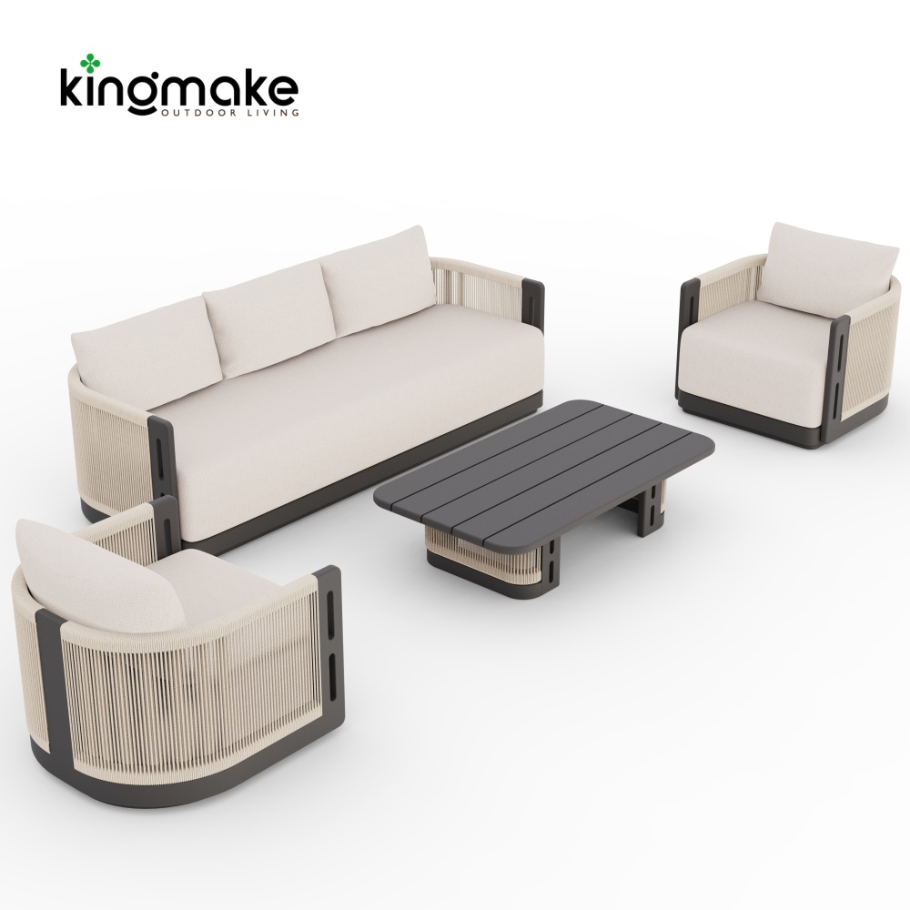 Laguna Collection Aluminum Three-Seat Outdoor Sofa With Hand-Woven Rope
