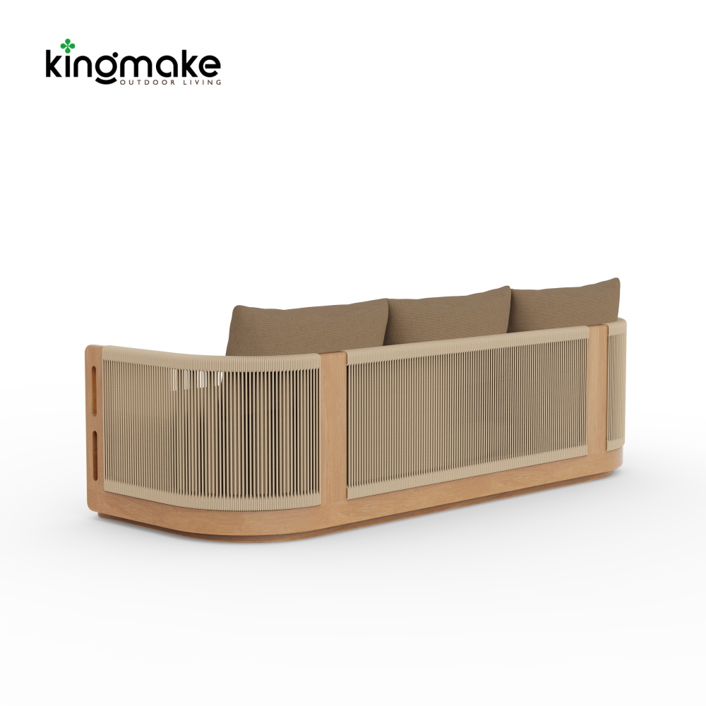 Laguna Collection Teak Three-Seater Sofa with Hand-Woven Rope