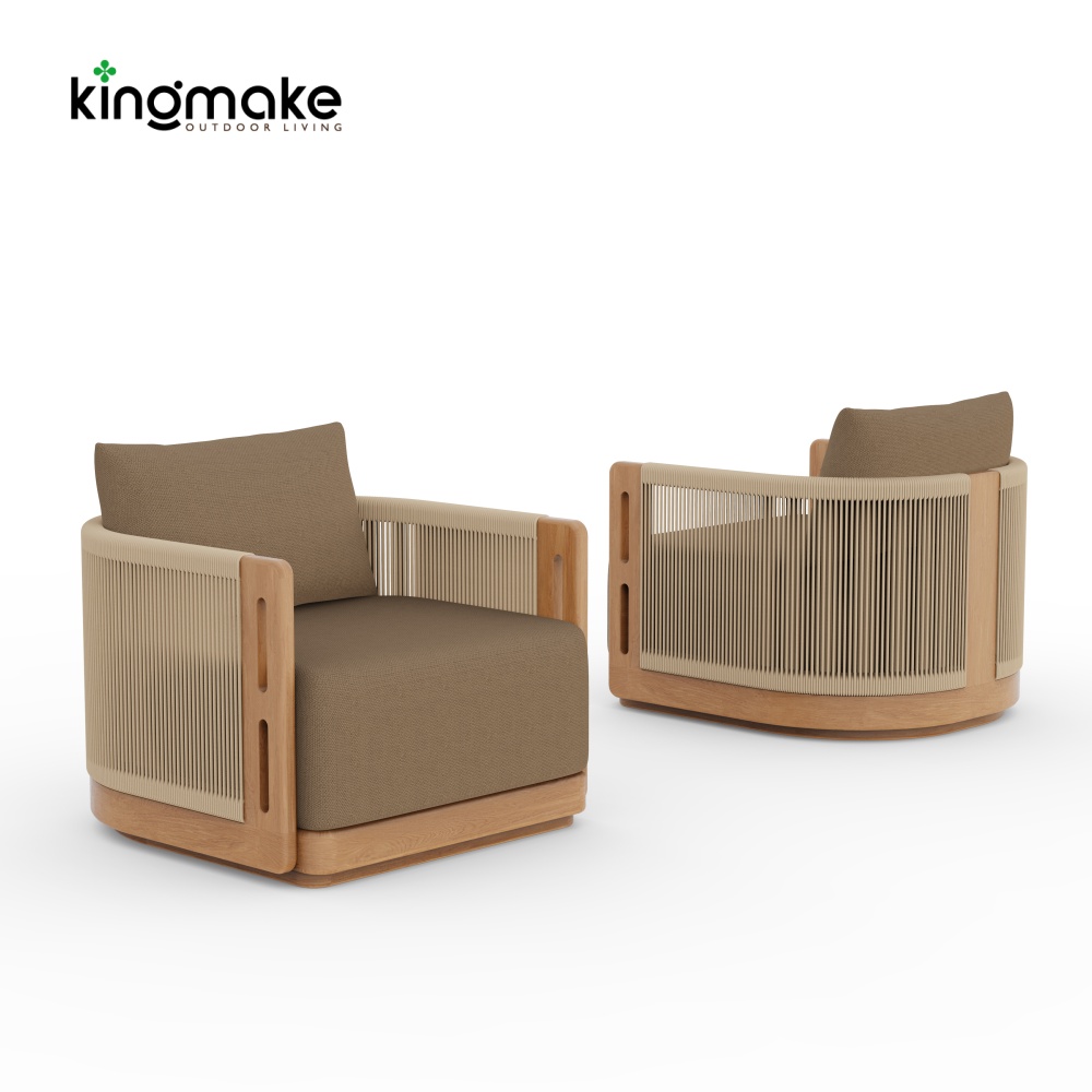 Laguna Collection Teak Outdoor Armchair with Hand-Woven Rope