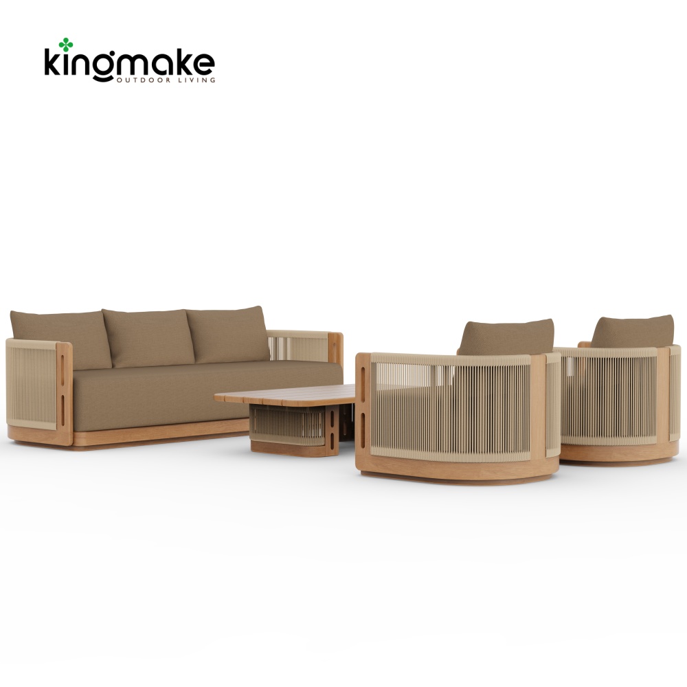 Laguna Collection Teak Outdoor Sofa Set with Hand-Woven Rope