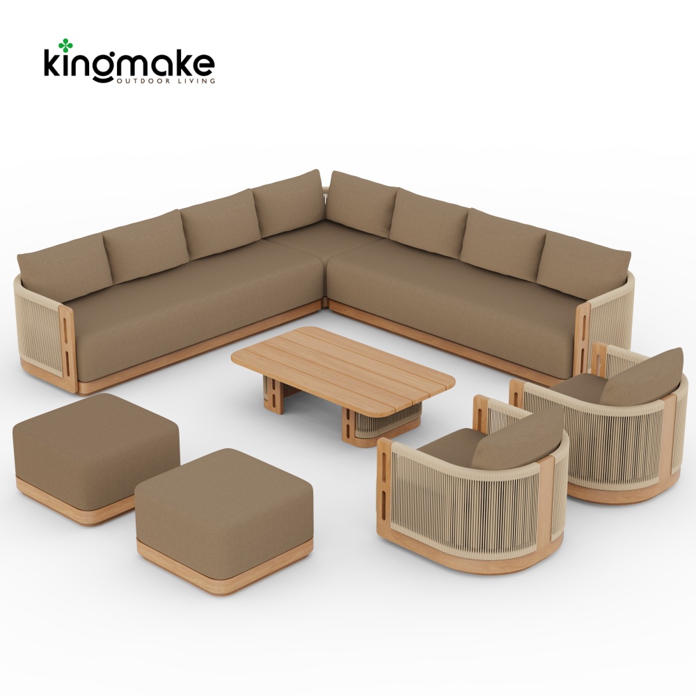 Laguna Collection Teak Modular Outdoor Sectional Sofa with Hand-Woven Rope