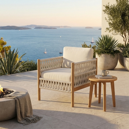 Modern Wooden Powder-Coated Aluminum Outdoor Chair KMD18028