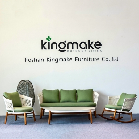 Contemporary Teak and Woven Outdoor Sofa KM18021