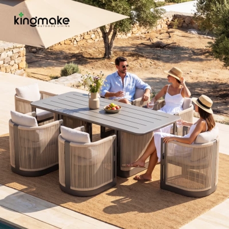 Laguna Collection Aluminum Outdoor Dining Set With Hand-Woven Rope