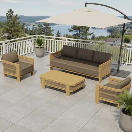 Modern Wood Grain Powder-Coated Aluminum Three-Seater Sofa KMD18024