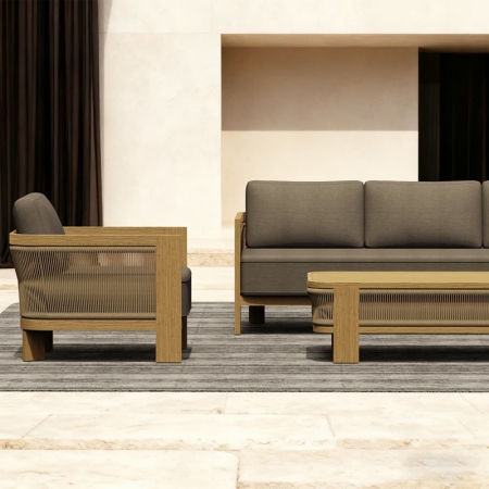 Modern Wood Grain Powder-Coated Aluminum Sofa KMD18024