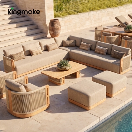 Laguna Collection Teak Modular Outdoor Sectional Sofa with Hand-Woven Rope