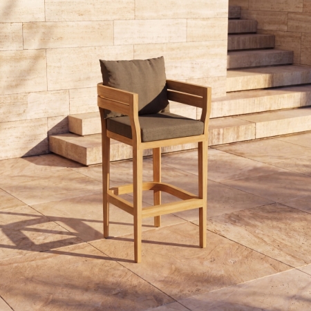 Cima Collection Modern Teak Outdoor Bar Stool with Armrest