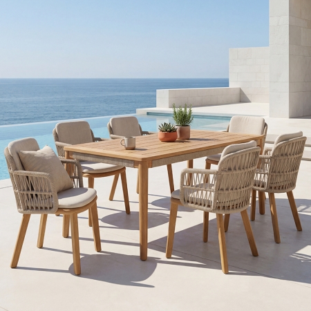 modern teak woven kordi collection dining set 