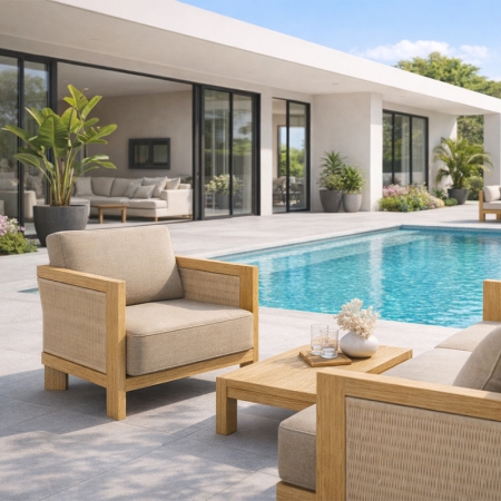 Modern Wood Grain Powder-Coated Aluminum Single Sofa KMD18024