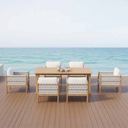 Modern Wooden Powder-Coated Aluminum Outdoor Dining Set KMD18028