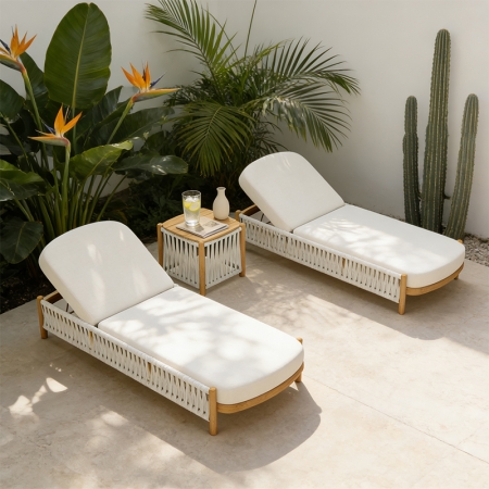 Modern Wooden Powder-Coated Aluminum Sun Lounger KMD18028