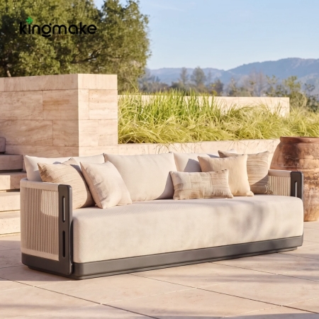 Laguna Collection Aluminum Three-Seat Outdoor Sofa With Hand-Woven Rope
